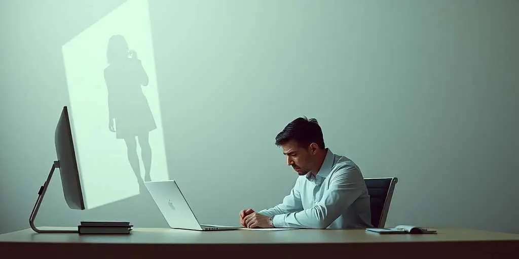 Hombre frente al ordenador con expresión de duda, simbolizando el síndrome del impostor en artistas en el ámbito profesional