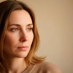 Mujer reflexiva con luz natural lateral representando la intensidad emocional en personas altamente sensibles (PAS)