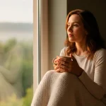 Mujer reflexiva junto a una ventana representando las 13 cosas que solo las personas altamente sensibles entienden