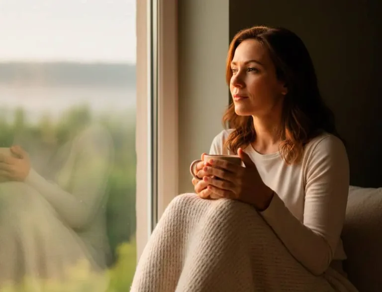 Mujer reflexiva junto a una ventana representando las 13 cosas que solo las personas altamente sensibles entienden